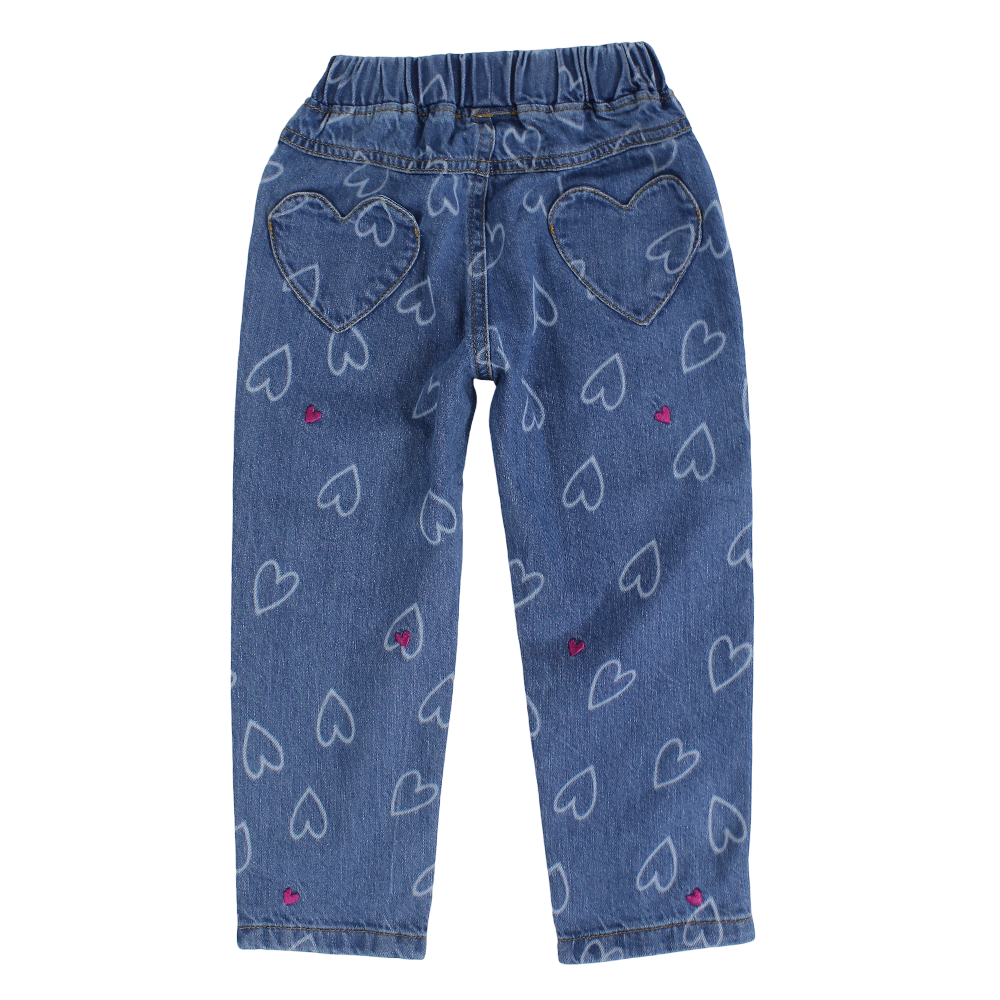 Baby Girls Jeans – Dark Blue with Hearts Print