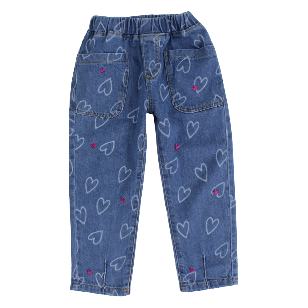 Baby Girls Jeans – Dark Blue with Hearts Print