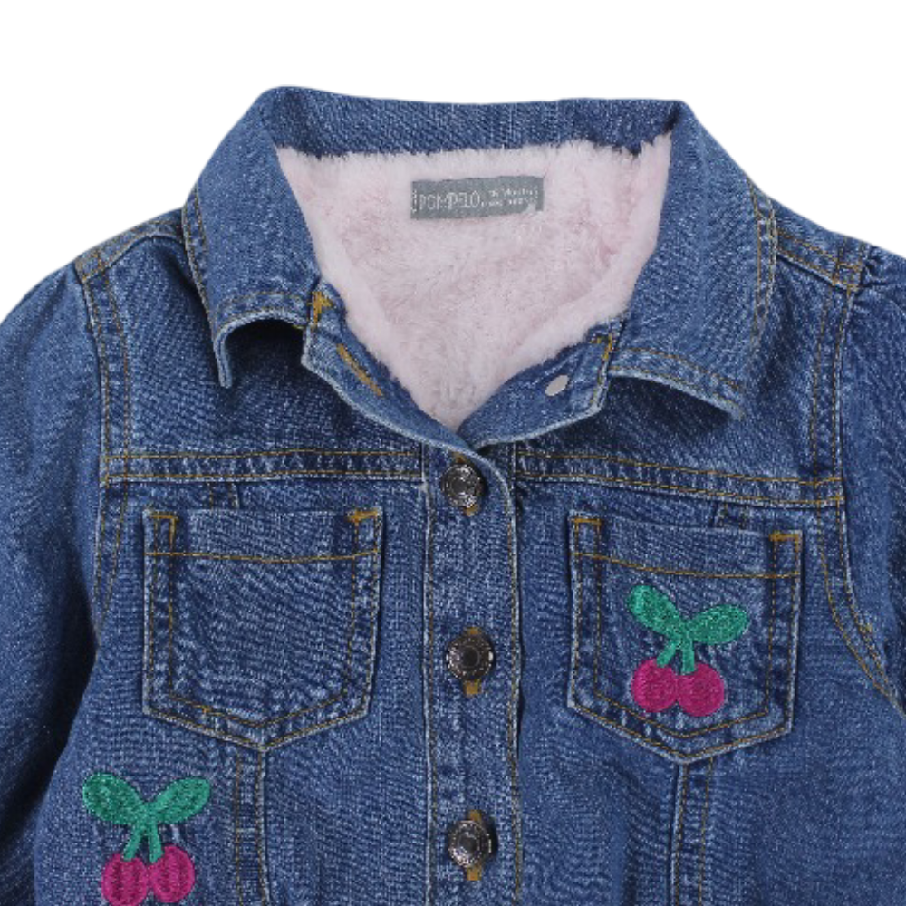 Baby Girls Denim Jacket - Jeans with Cherry Embroidery