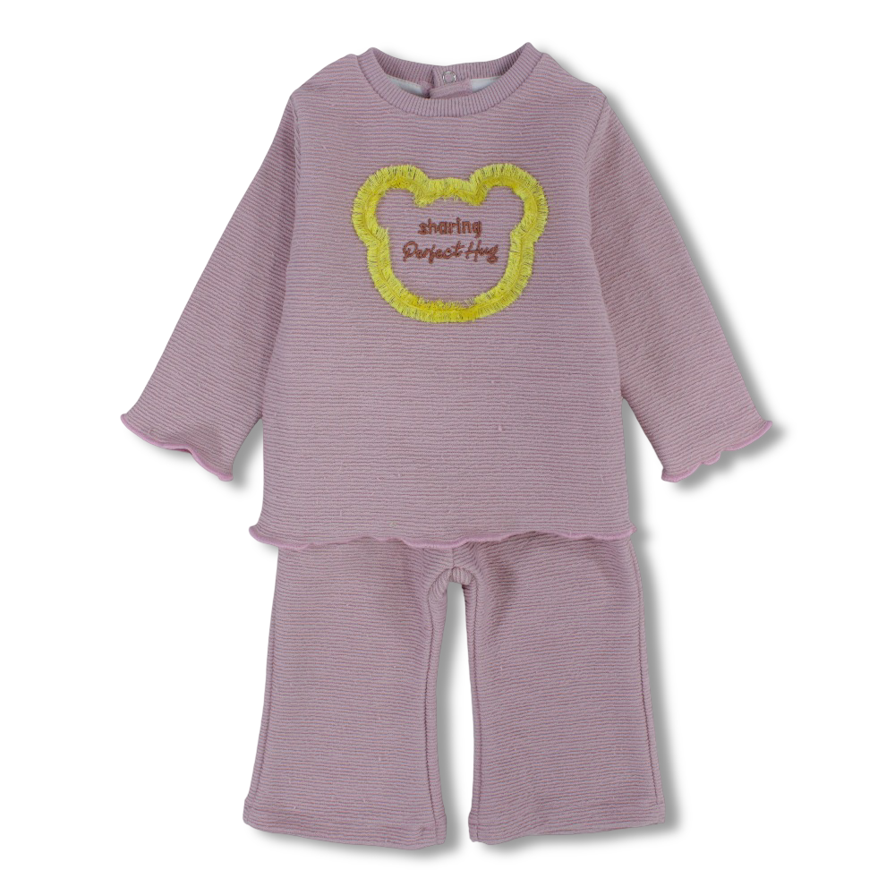 Baby Girls Cotton 2-Piece Outfit Set Dusty Pink with "Sharing Perfect Hug" Design