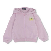 Baby Girls Cotton Hooded Jacket  – Pink with Bear Head Embrodery