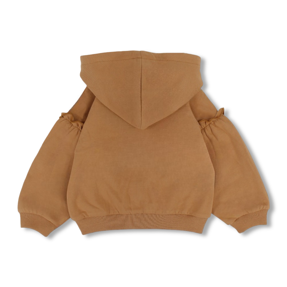 Baby Girls Hooded Cotton Jacket – Mustard with Bear Head Embroidery