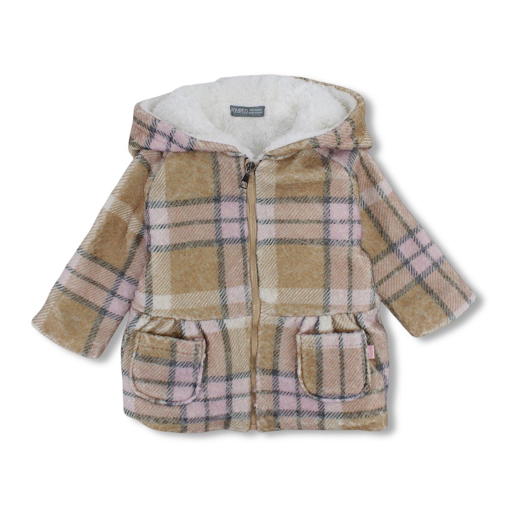 Baby Girls Fur Hooded Jacket - Beige with Soft Fur Interior