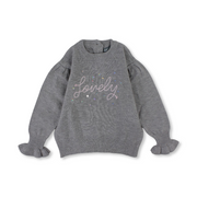 Baby Girls Wool Blouse - Grey with “Lovely” Embroidery