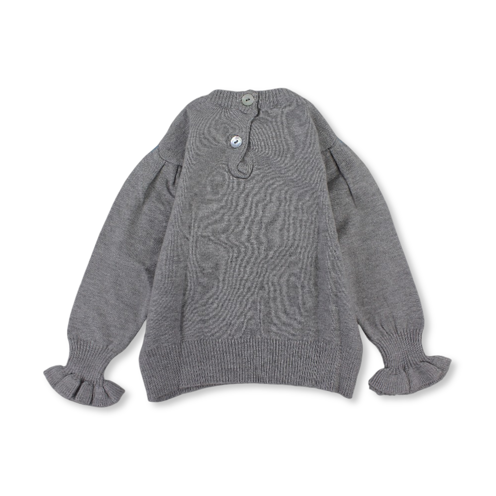 Baby Girls Wool Blouse - Grey with “Lovely” Embroidery