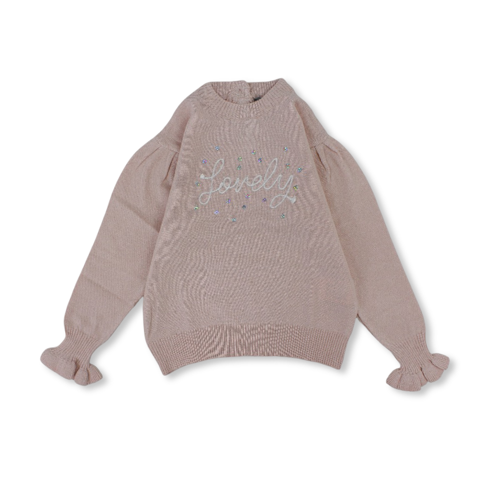 Baby Girls Wool Blouse - Pink with "Lovely" Embroidery