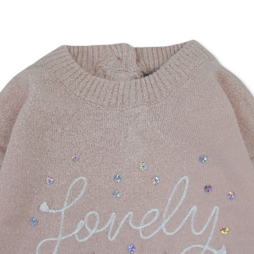 Baby Girls Wool Blouse - Pink with "Lovely" Embroidery