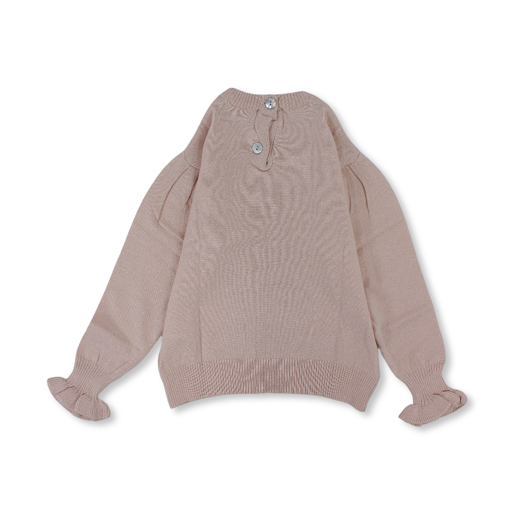 Baby Girls Wool Blouse - Pink with "Lovely" Embroidery