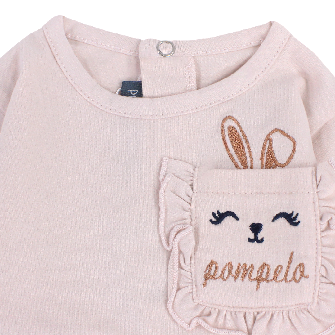 Baby Girls Cotton Blouse – Pink with Bunny Face Embroidered