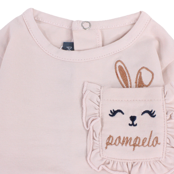 Baby Girls Cotton Blouse – Pink with Bunny Face Embroidered