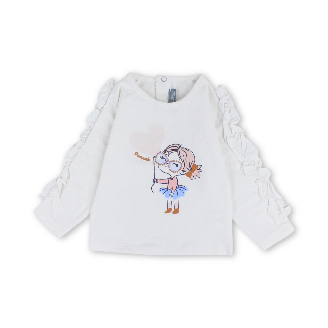 Baby Girls Cotton Blouse – White with Girl Print