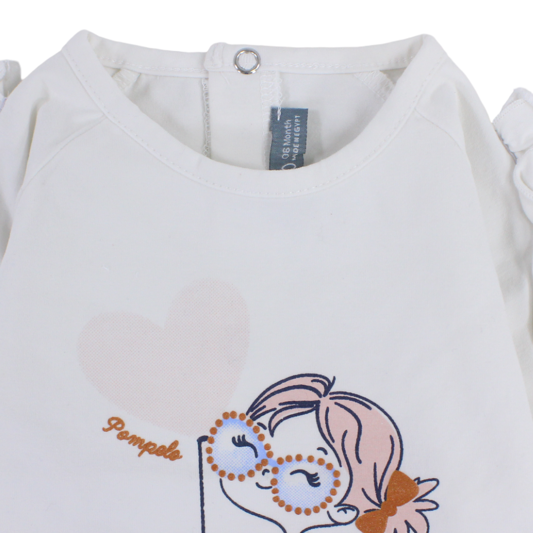 Baby Girls Cotton Blouse – White with Girl Print