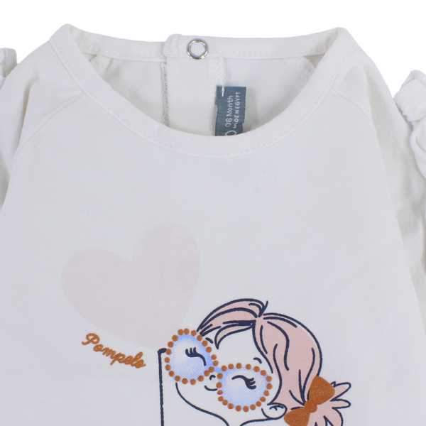 Baby Girls Cotton Blouse – White with Girl Print