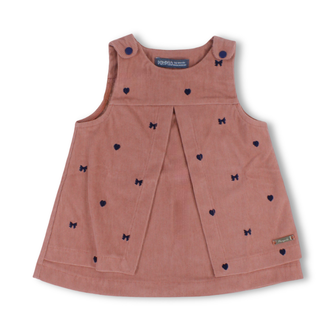 Baby Girls Velvet Dress with Shoulder Button Closures – Dusty Pink