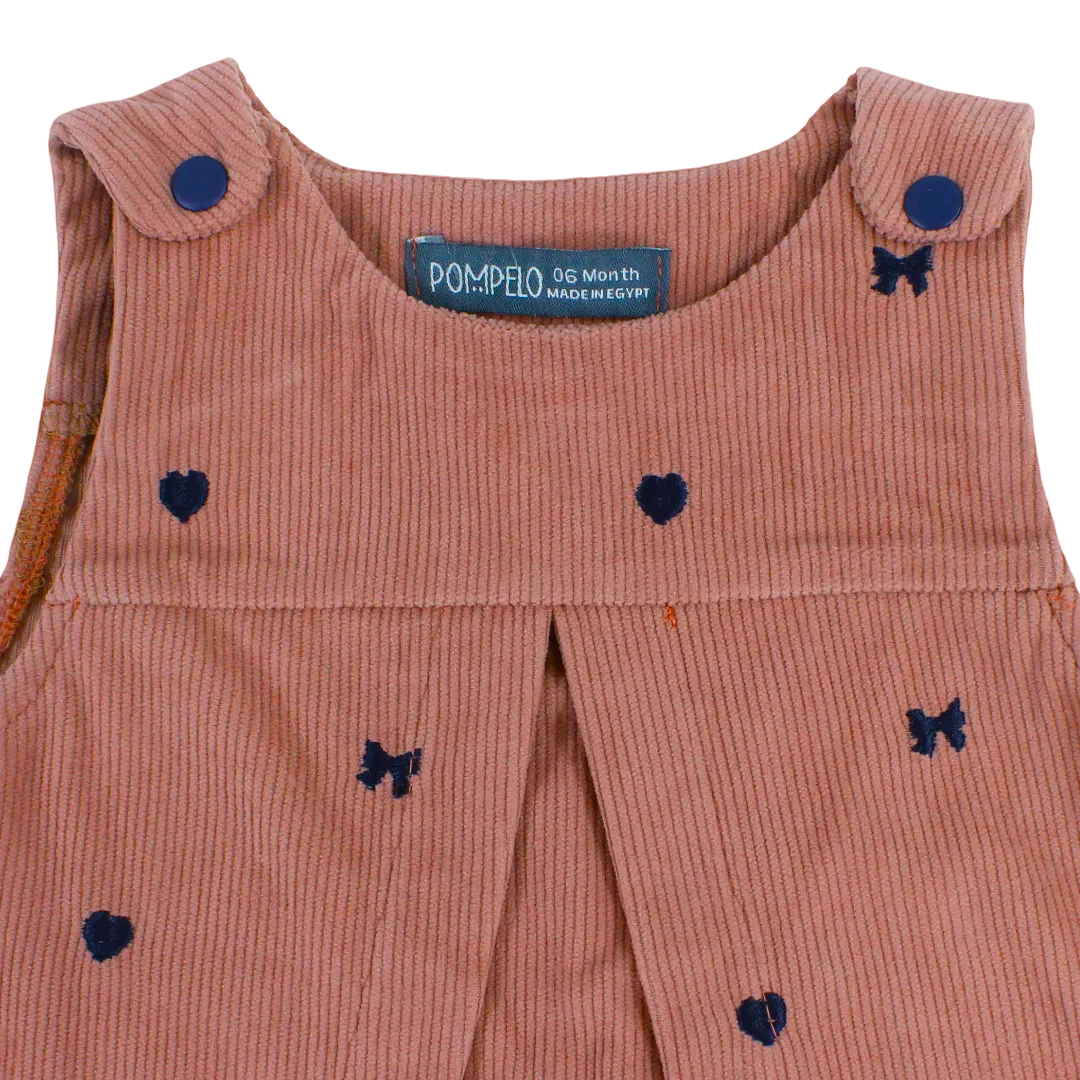 Baby Girls Velvet Dress with Shoulder Button Closures – Dusty Pink