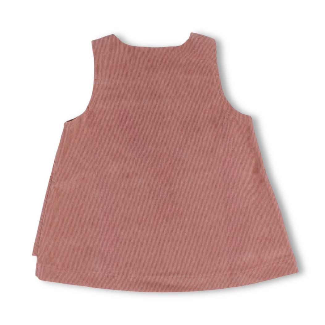 Baby Girls Velvet Dress with Shoulder Button Closures – Dusty Pink