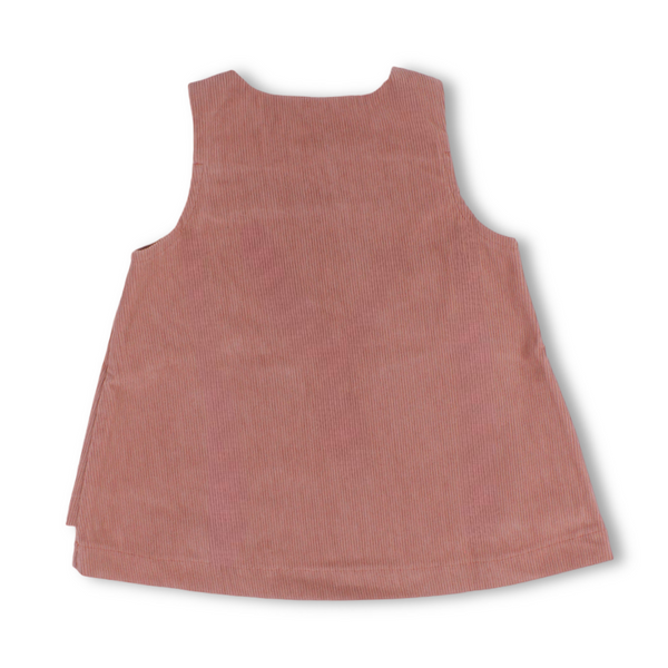 Baby Girls Velvet Dress with Shoulder Button Closures – Dusty Pink