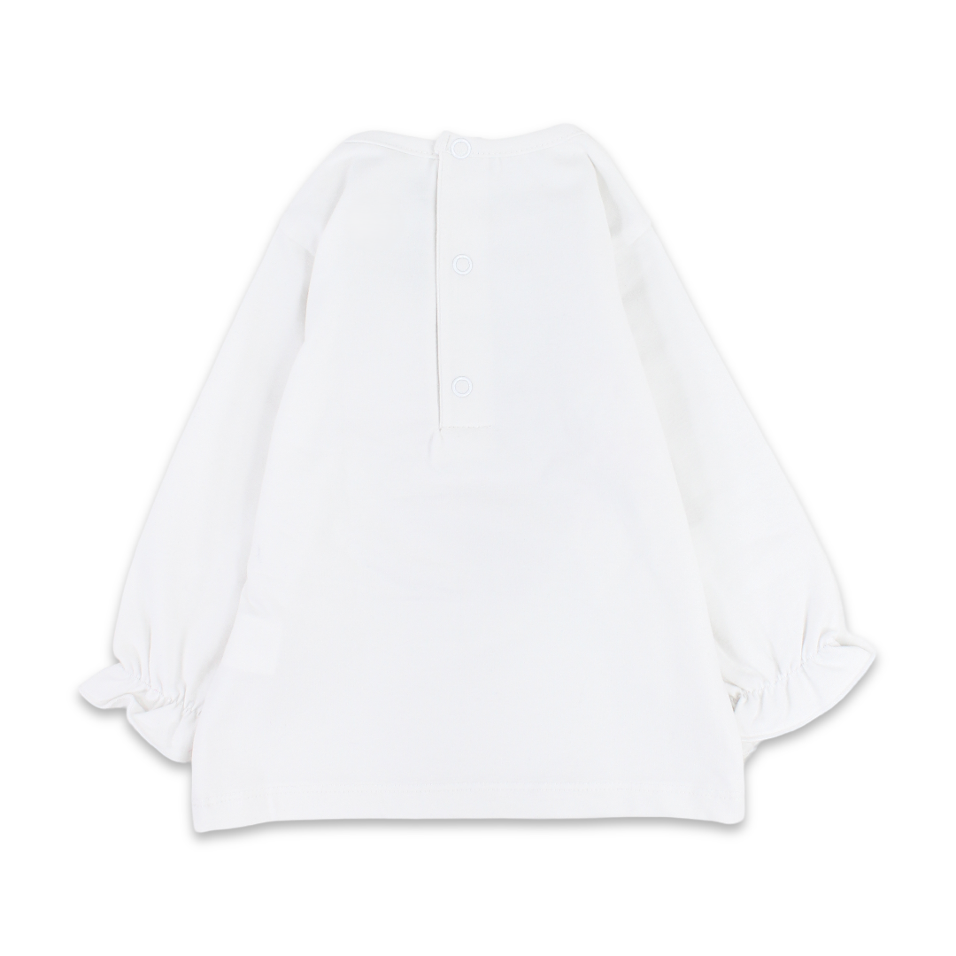 Baby Girls Cotton Blouse – Off White with Squirrel & Flowers