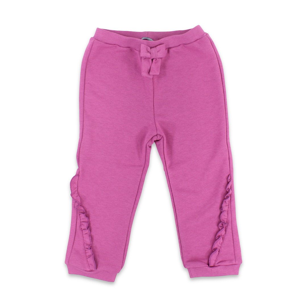Baby Girls Cotton Pants – Pink with Side Ruffles