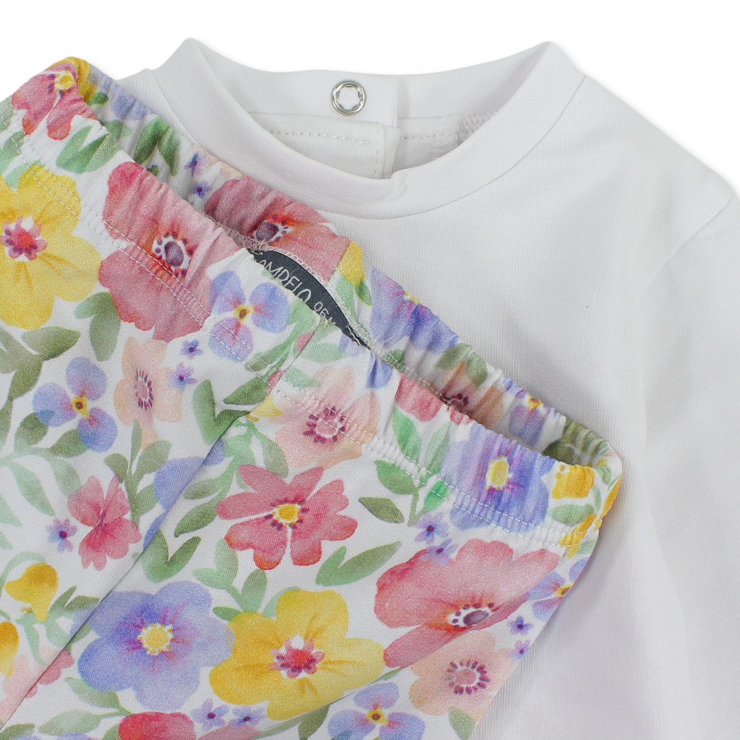 Baby Girls Cotton 2-Piece Outfit Set – White with "Nice to Met You" Embroidery