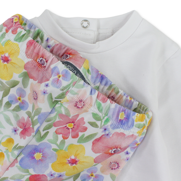 Baby Girls Cotton 2-Piece Outfit Set – White with "Nice to Met You" Embroidery