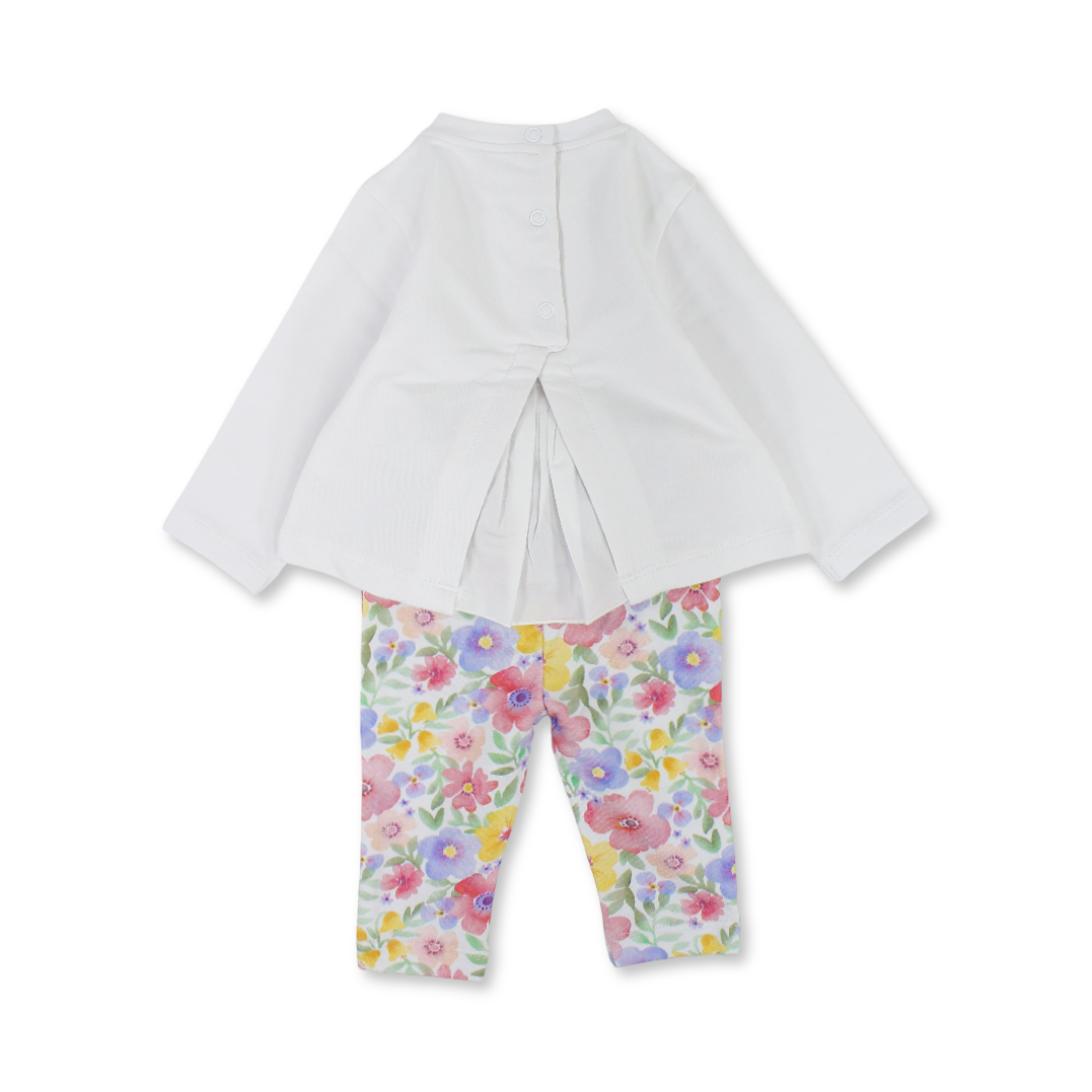 Baby Girls Cotton 2-Piece Outfit Set – White with "Nice to Met You" Embroidery