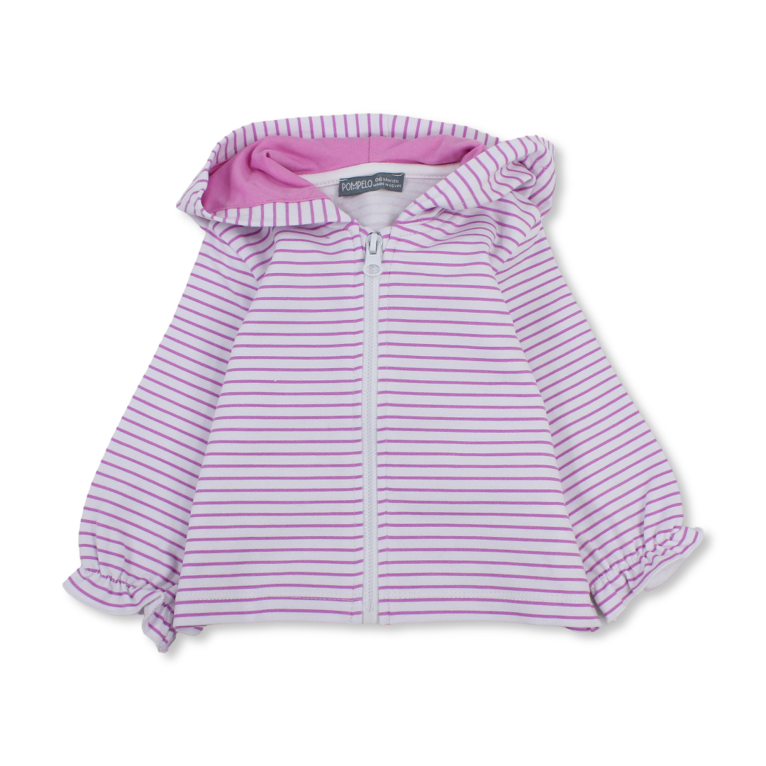 Baby Girls Cotton Jacket – Striped White & Fuchsia