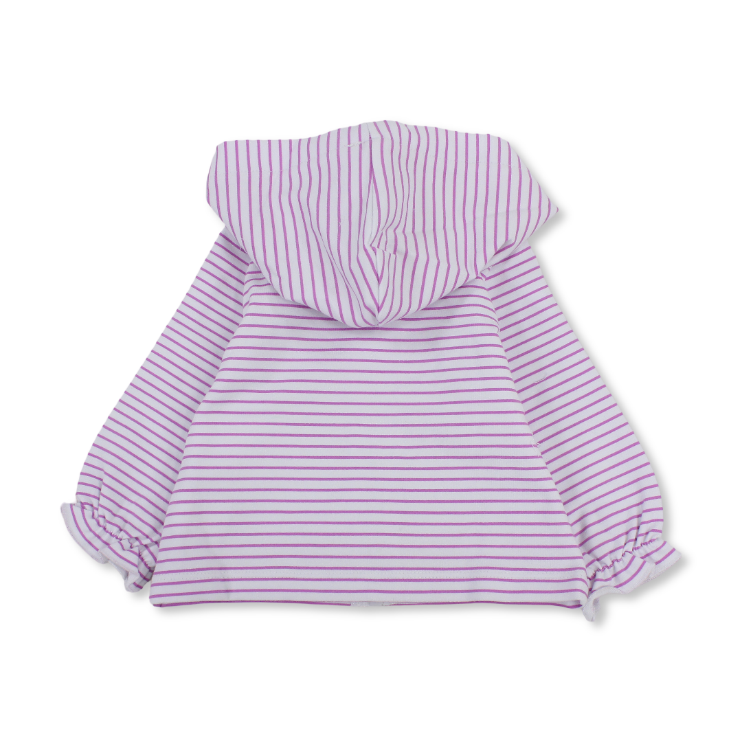 Baby Girls Cotton Jacket – Striped White & Fuchsia