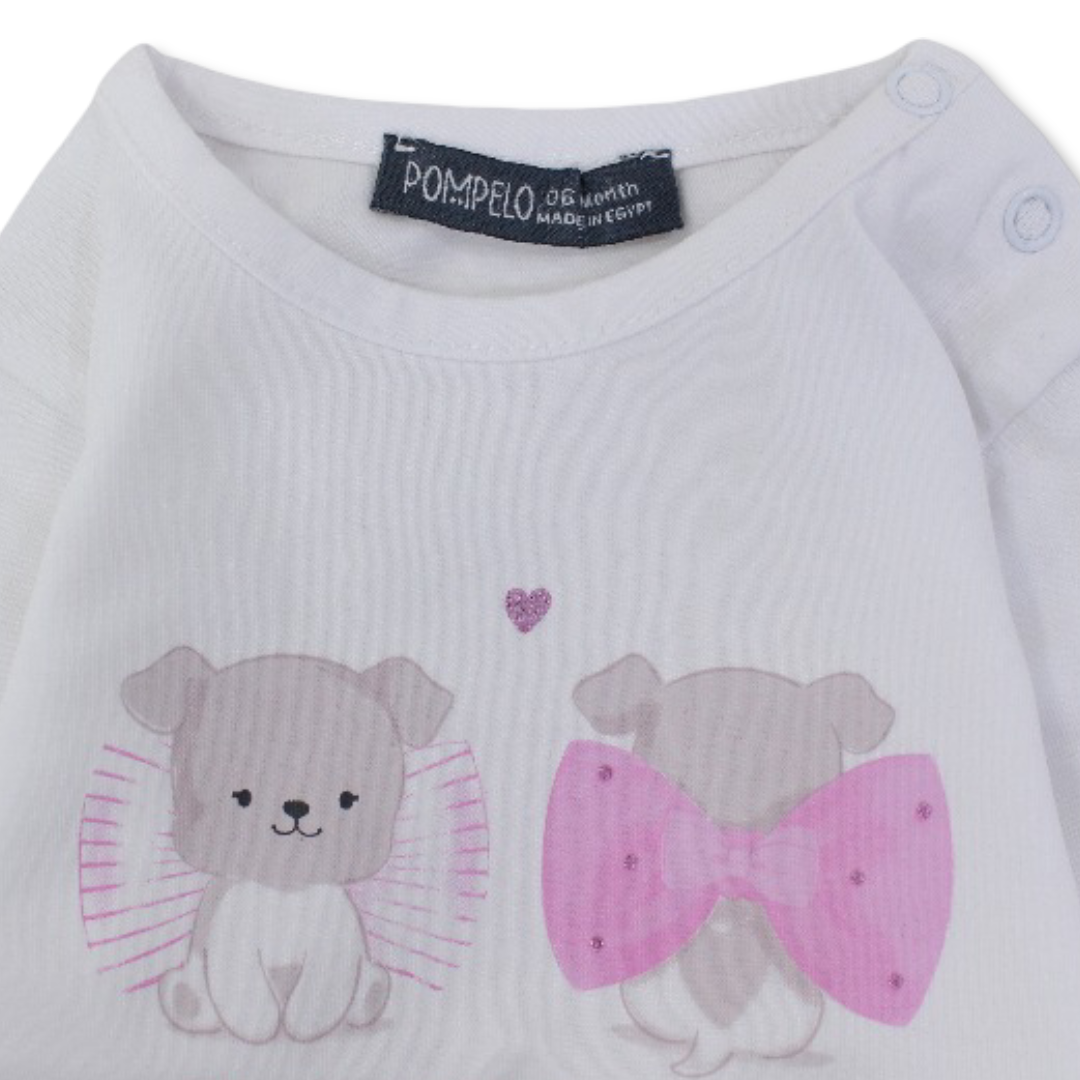 Baby Girls Cotton Blouse – White with Dog Print
