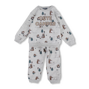 Baby Boys Cotton 2-Piece Outfit Set – Grey with Bear Camping Print