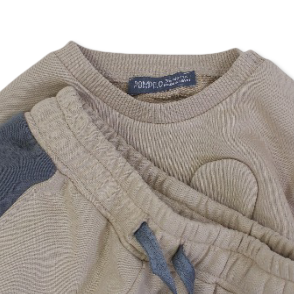 Baby Boys Cotton 2-Piece Outfit Set – Beige with Bear Face Print