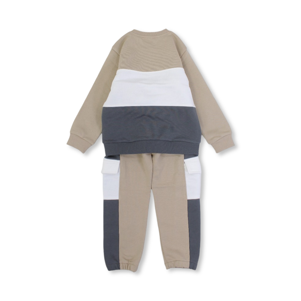 Baby Boys Cotton 2-Piece Outfit Set – Beige with Bear Face Print