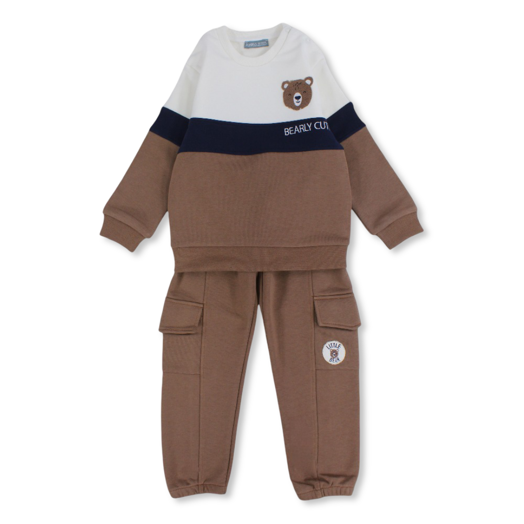 Baby Boys Cotton 2-Piece Outfit Set – Brown with Bear Design