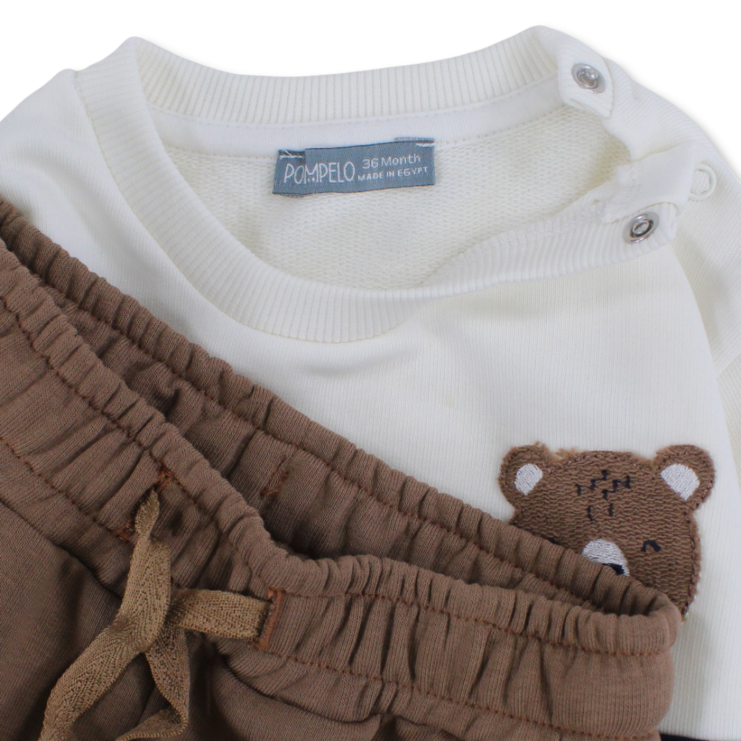 Baby Boys Cotton 2-Piece Outfit Set – Brown with Bear Design