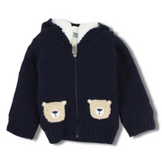 Baby Boys Wool Jacket – Navy with Bear Design