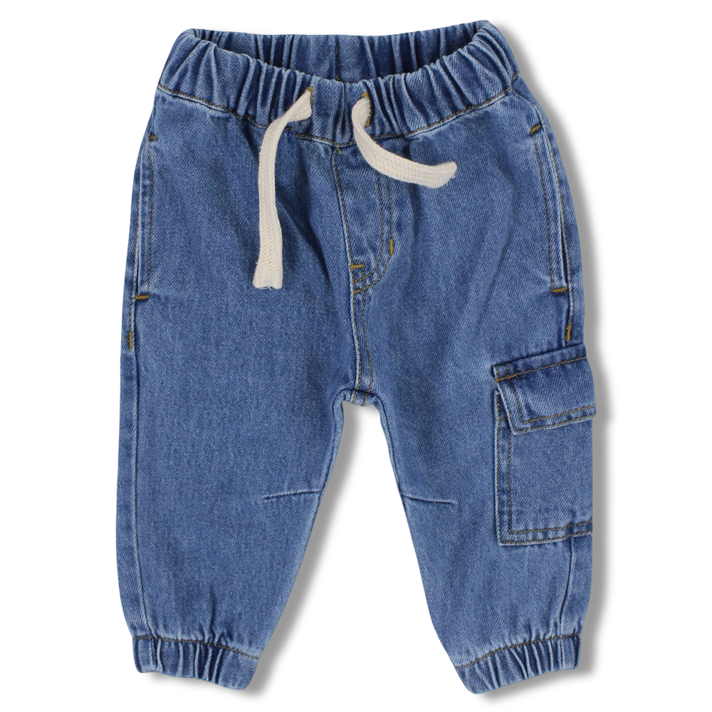 Baby Boys Denim Cargo Pants – Dark Jeans