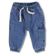 Baby Boys Denim Cargo Pants – Dark Jeans