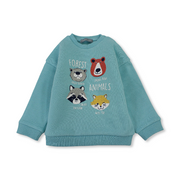 Baby Boys Cotton Sweatshirt - Aqua with "Forest Animals" Design