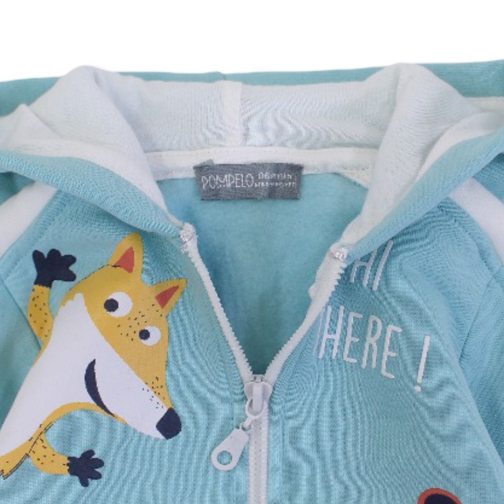 Baby Boys Cotton Hooded Jacket – Aqua with Animal Print