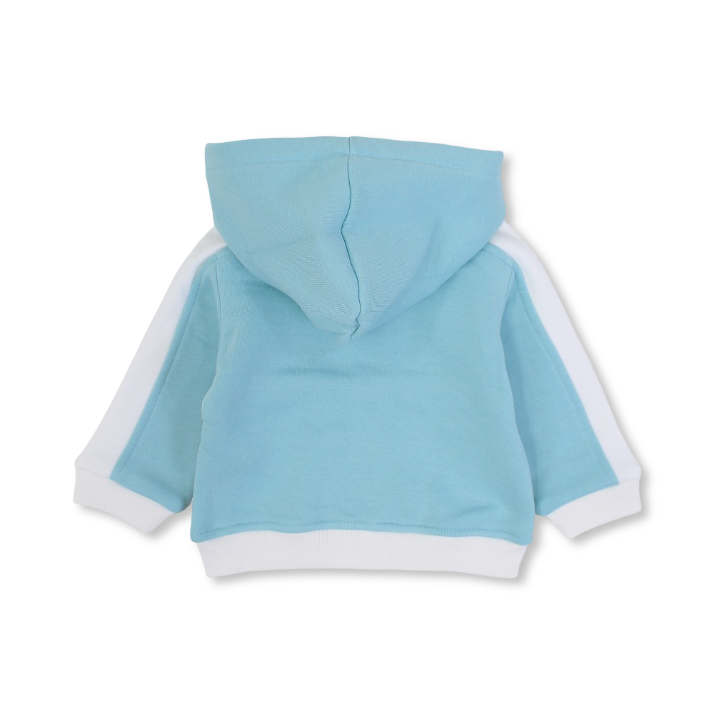 Baby Boys Cotton Hooded Jacket – Aqua with Animal Print