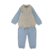 Baby Boys Cotton Outfit Set – Baby Blue & Beige