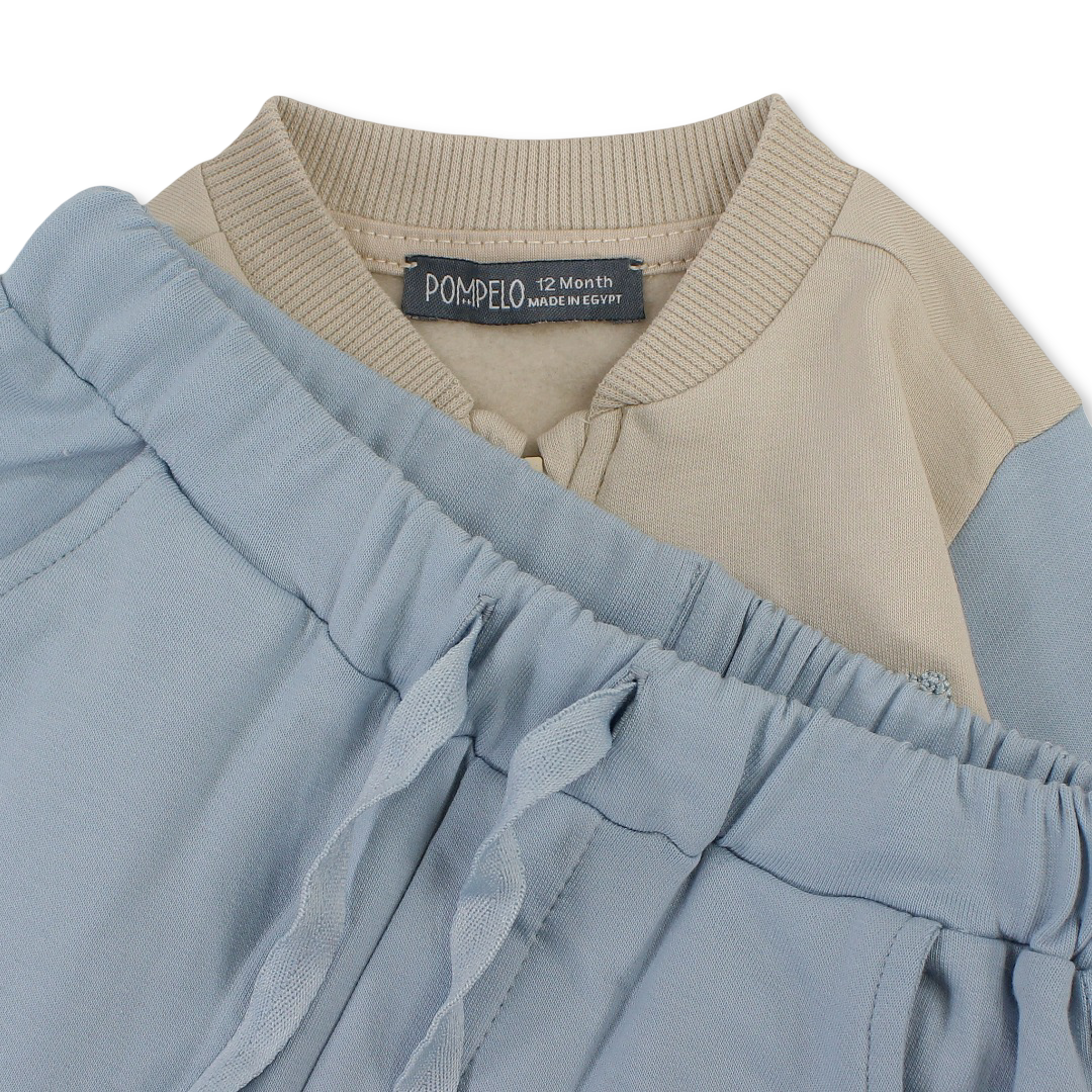 Baby Boys Cotton Outfit Set – Baby Blue & Beige