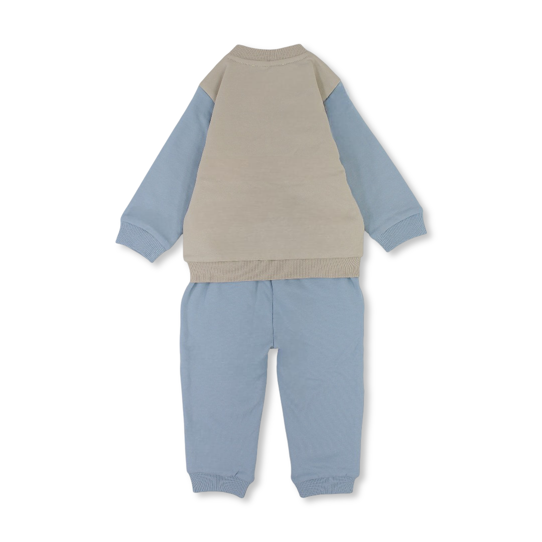 Baby Boys Cotton Outfit Set – Baby Blue & Beige
