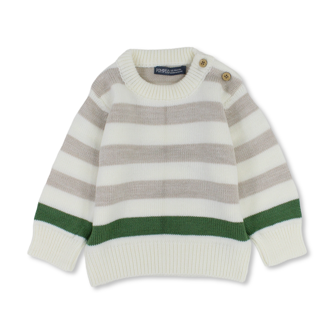 Baby Wool Striped Pullover – Off-White & Green