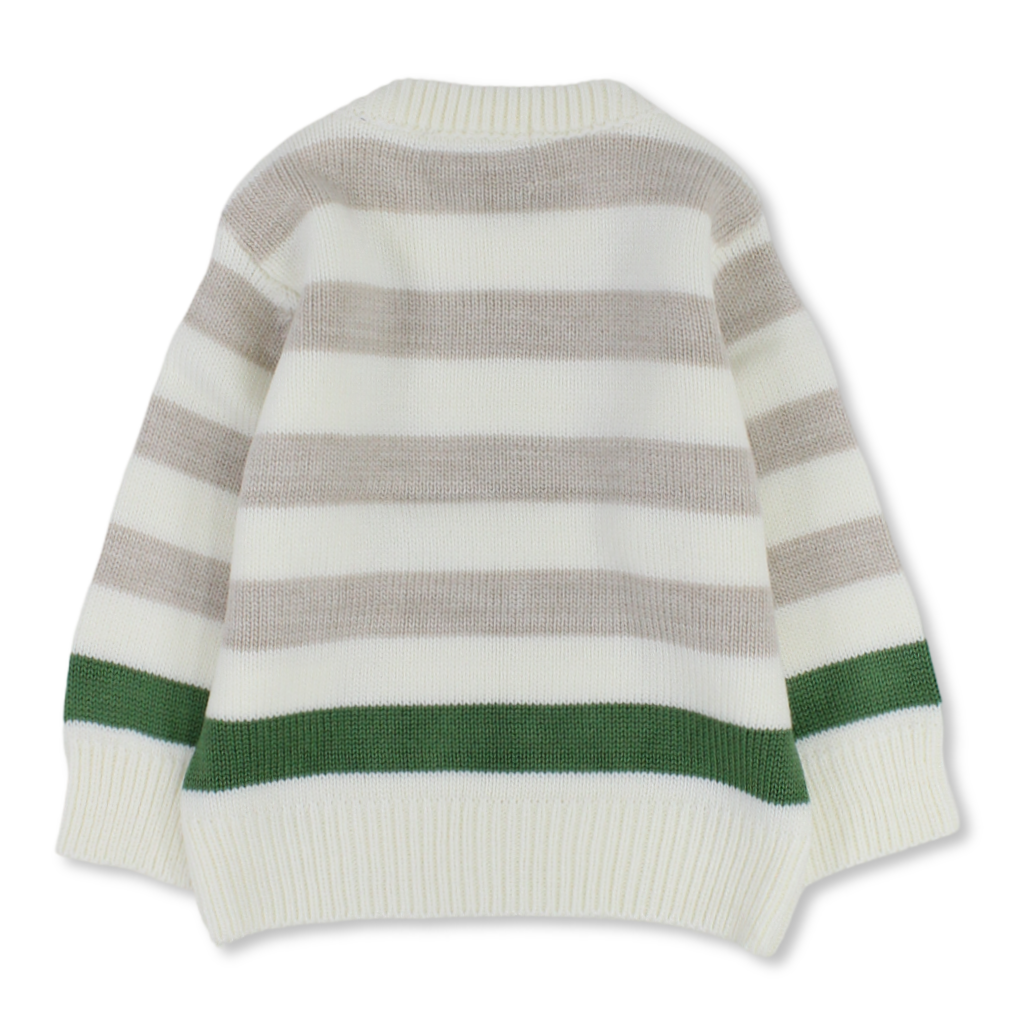 Baby Wool Striped Pullover – Off-White & Green
