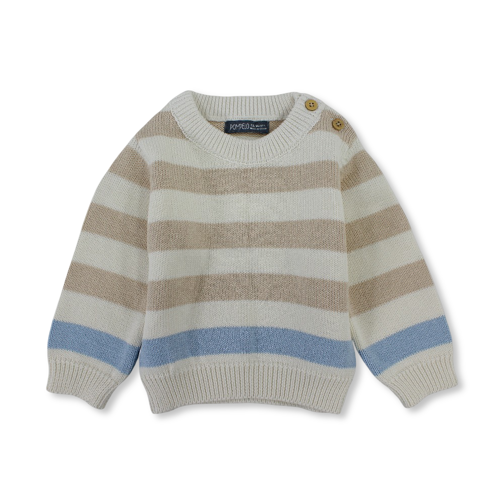 Baby Boys Wool Pullover - Striped Beige