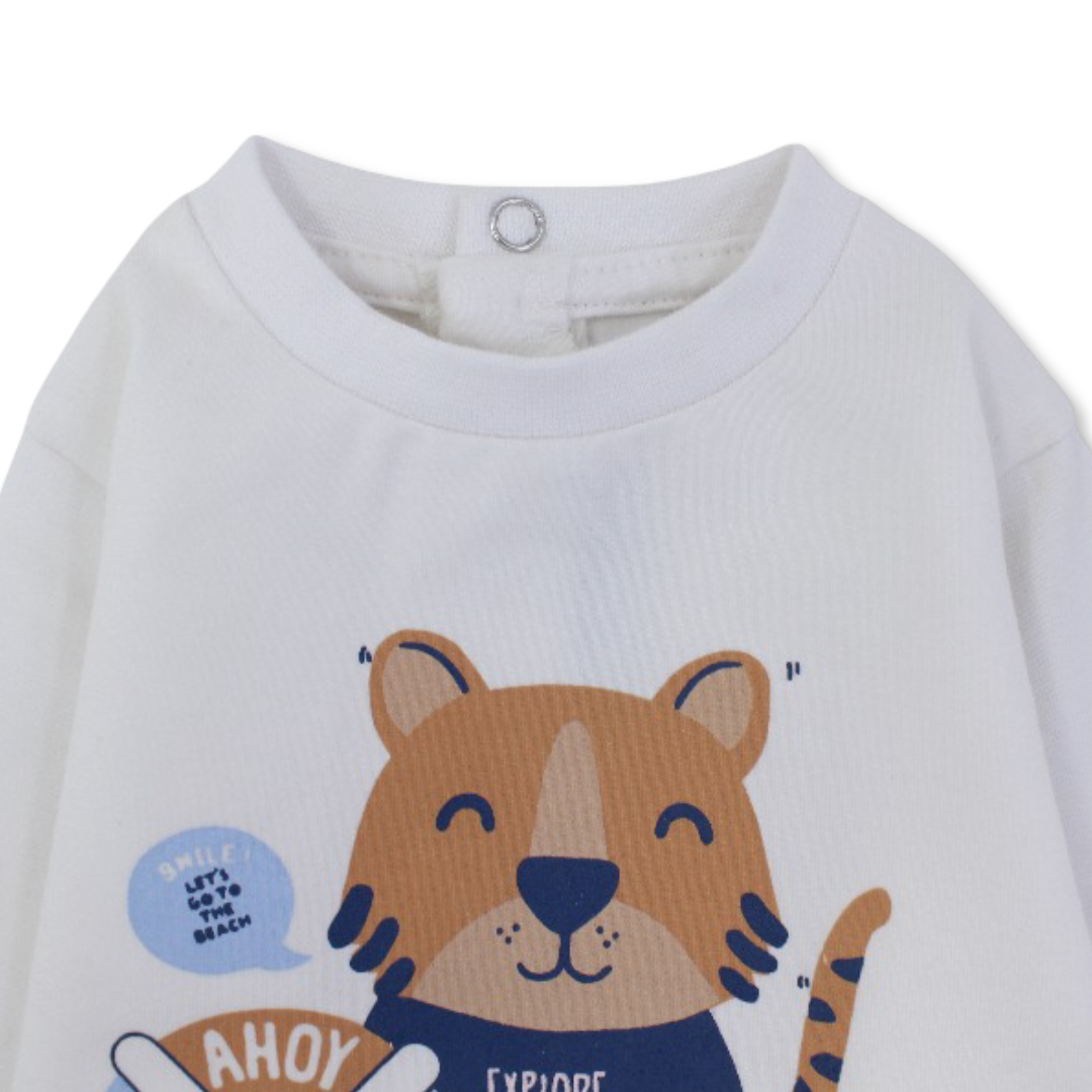 Baby Boys Cotton T-Shirt – Off-White with Fox Print