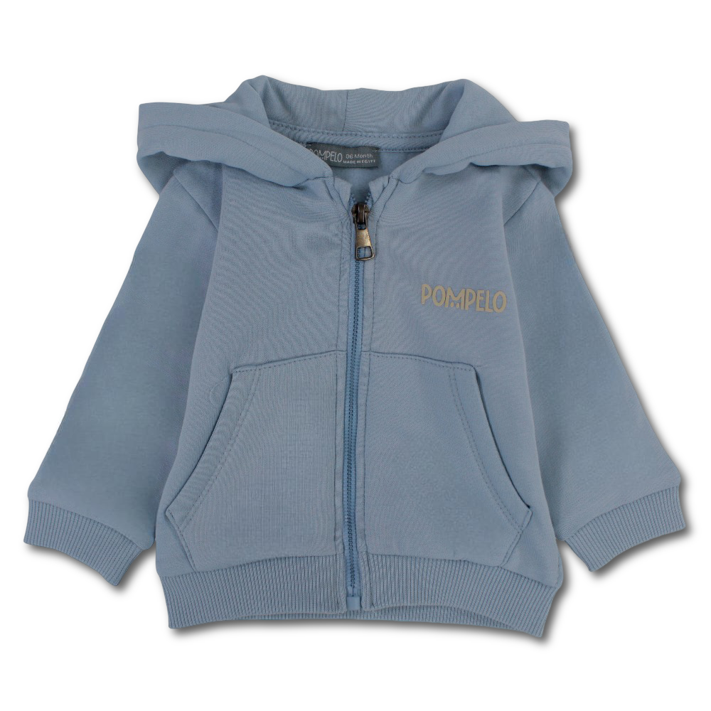 Baby Boys Cotton Hoodie – Baby Blue with “Pompelo” Design