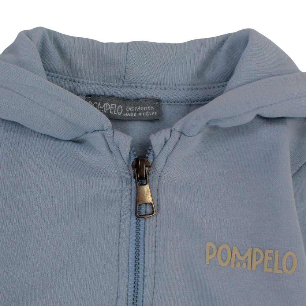 Baby Boys Cotton Hoodie – Baby Blue with “Pompelo” Design