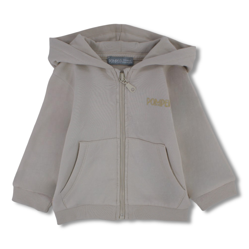Baby Boys Cotton Hoodie – Beige with “Pompelo” Design